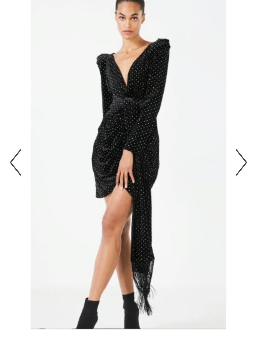 BCBGMaxAzria Black Velvet Rhinestone Dot Mini Dress with Fringe Tie Waist - Sz M